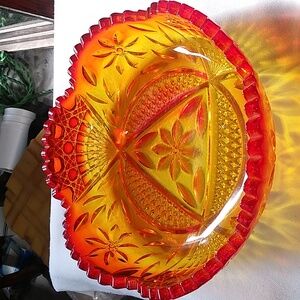 Crystal Amberina Dish 8x 1.5in deep